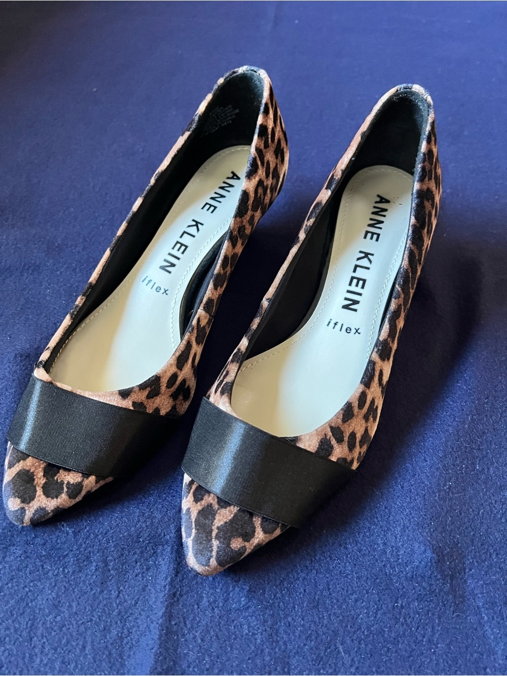 Anne Klein Leopard-Print Pointed Flats with Black Bow Accent